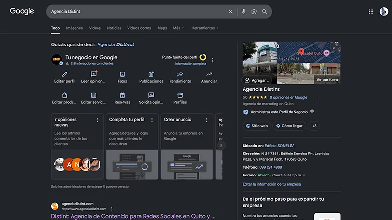 Optimización de perfil de Google My Business para negocios en Ecuador
